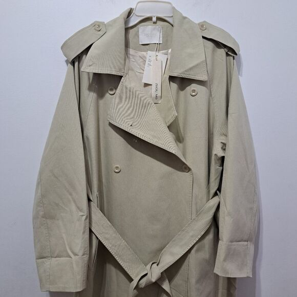 Zhou Mo Oversized Trench Coat Tencel Belted No Size Tag Medium Light Olive NWT - Picture 10 of 17